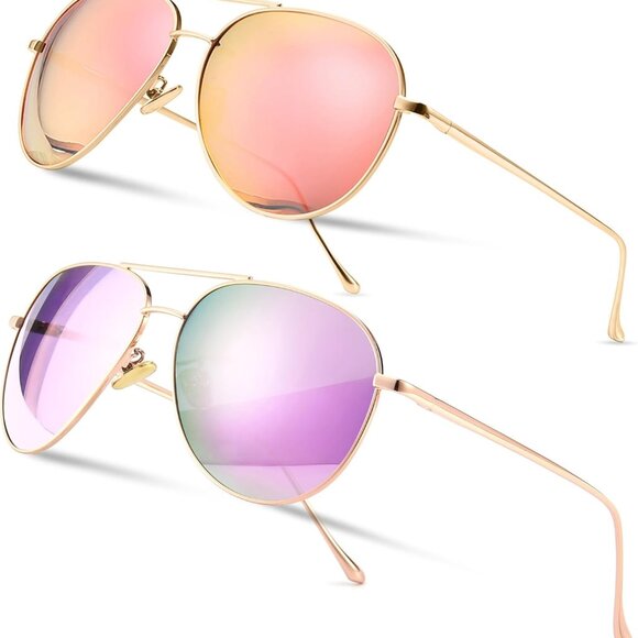 Women's Oversized Aviator Sunglasses Mirrored Polarized Lens 2 Pack UV Protectio - Picture 1 of 7